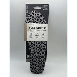 FLAT SOCKS No-Show Socks Womens One Size Gray Leopard Trim To Fit Cushy